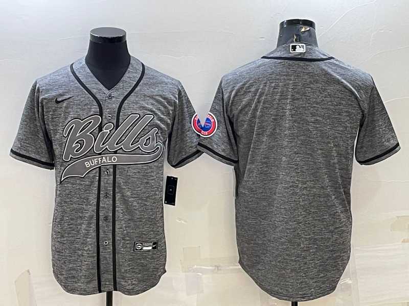 Mens Buffalo Bills Blank Grey With Patch Cool Base Stitched Baseball Jersey